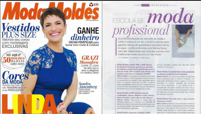 capa da revista Moda e Moldes com matéria sobre nossos cursos de moda