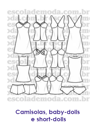 Moldes de camisolas, baby-dolls e short-dolls - moda feminina